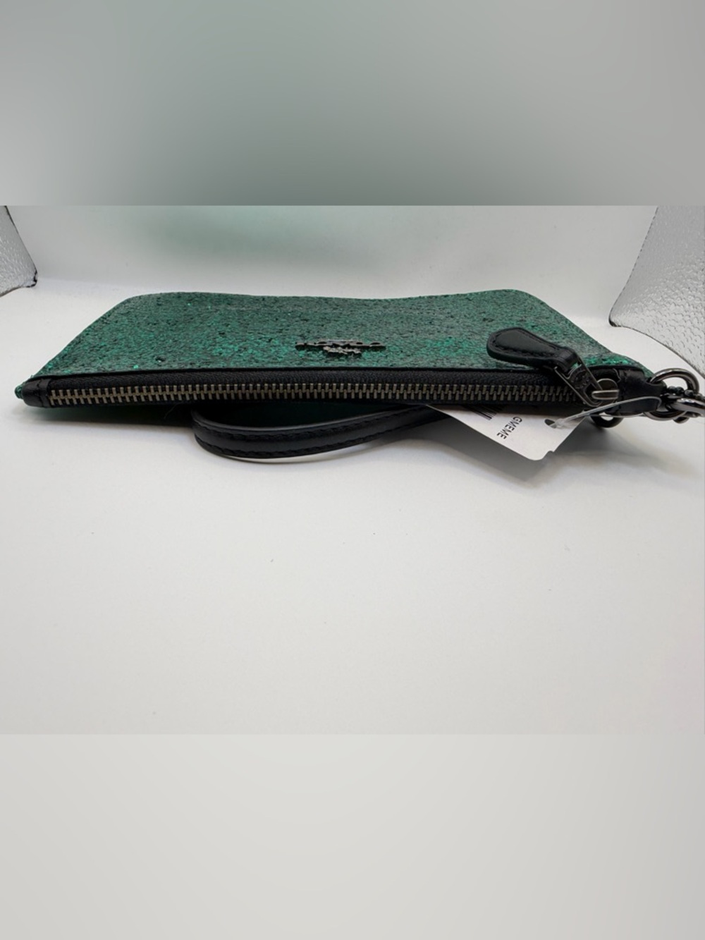 Coach Large Wristlet Emerald Green Glitter Zip Pouch NWT 77964B Statement Piece - Picture 5 of 11